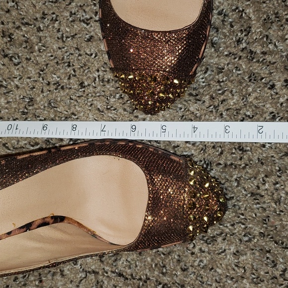 P♡K leopard print & gold spikes super high heels pumps Faris Brzmet sz 7.5 - Picture 13 of 16